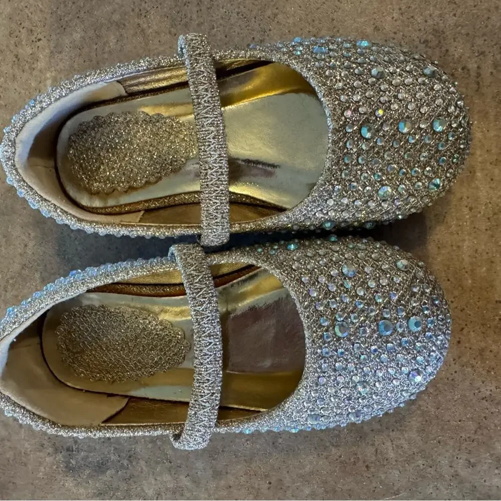Adorable Dressy Gold Sparkle Mary Jane Flats, Infant Size 4 Girlie Glam ballet